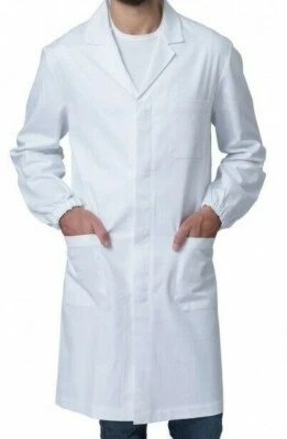 MONTESANO CAMICE UOMO BIANCO MEDICO LABORATORI BOTTONI A PRESSIONE ELASTICO AI POLSI