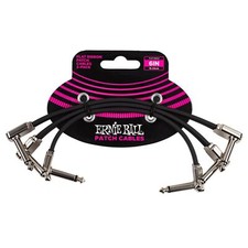 Ernie Ball 6221 3-Pack Black 6" Flat Ribbon 1/4" TS Low Profile Patch Cables