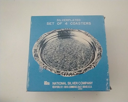 VTG National SIlver Company Silver Plated 4 Piece Coaster Set Made in Japan - Picture 4 of 5