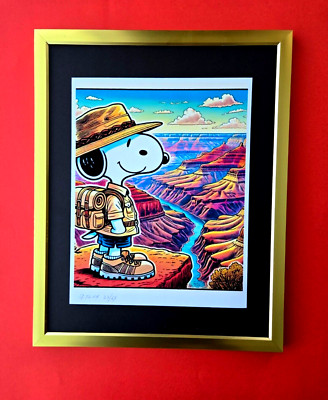 AIDAN FLUX | Hand Signed Print Framed Edition (69) COA SNOOPY AT  GREAT CANYON