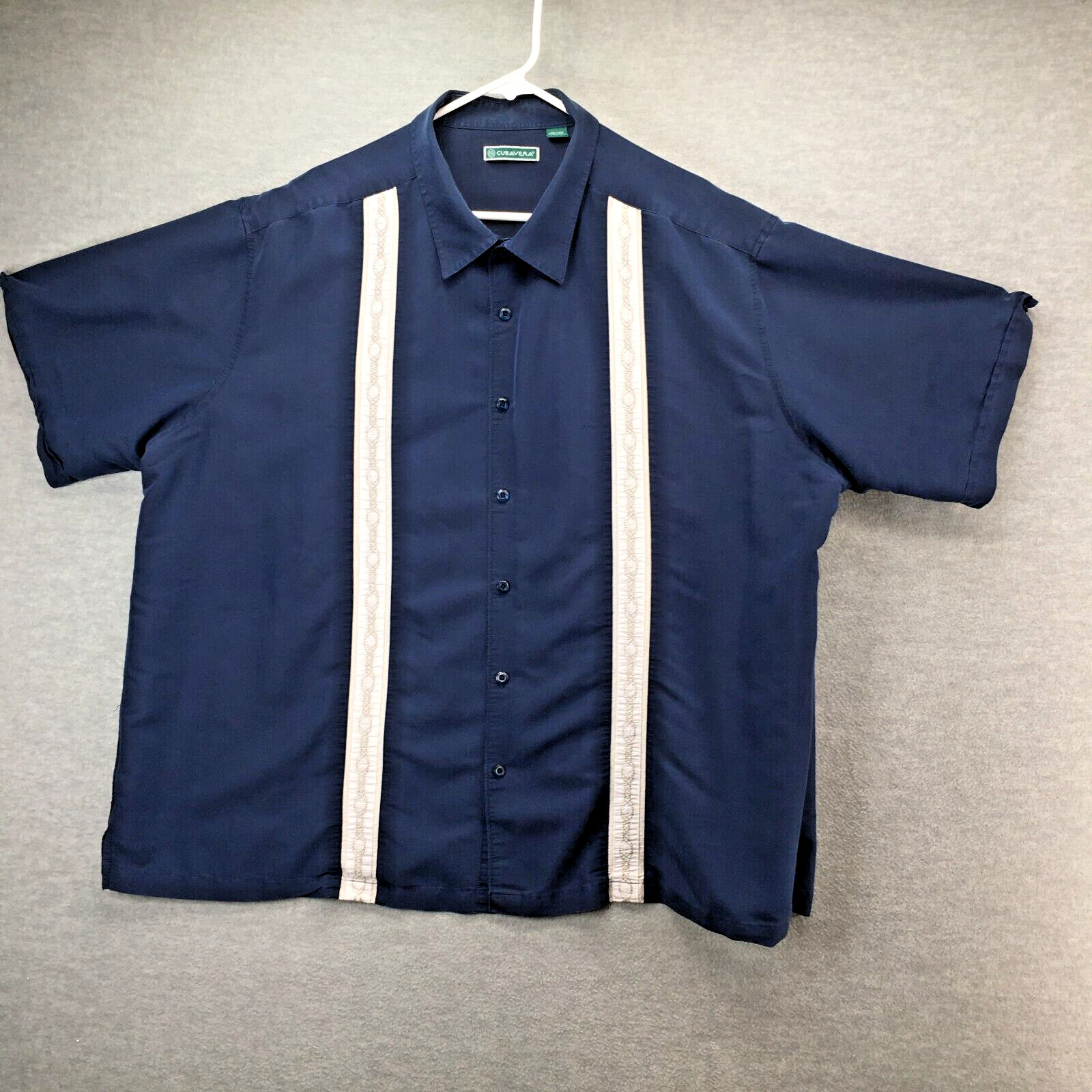 Cubavera Mens Blue Button Up Bowling Shirt Casual Sho… Gem