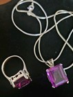 925 CA Pendant-Ring Stamped: Sterling Silver-Amethyst Necklace 20"/925 Ring Sz 6 — photo 5