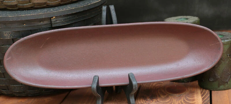 Primitive Wood Tray 16 inch Burgundy Rustic Oval Dish for Potpourri or Candles - Image 3 of 3