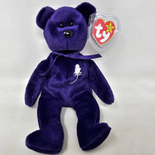 TY BEANIE BABIES PRINCESS DIANA PURPLE BEAR PE NO SPACE 97 TAG 1ST CHINA 8"