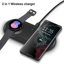 2in1 Wireless Charger Mat Charging Pad For Samsung Galaxy S24 Watch 7 6 Classic