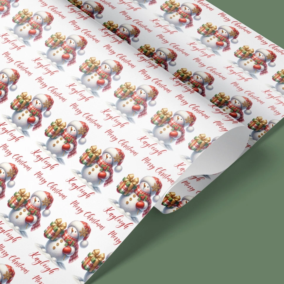 GIFT WRAP 4U Personalised Christmas Red Snowman Wrapping Paper | Custom name gift wrap