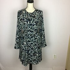 Gap Swing Shirt Dress Size S Womans Navy Blue Print Long Sleeve Belted Lined