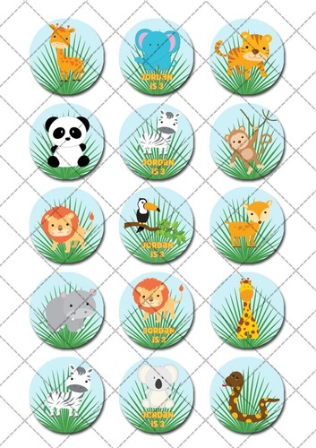 Jungle Animal Safari Pre-cut Edible Cupcake or Cookie Toppers - 第 2/2 張圖片