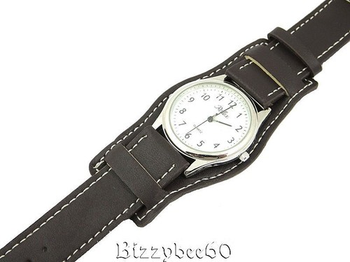 Genuine Leather Cuff Style Military Watch Strap Dark Brown 20mm - Picture 2 of 3