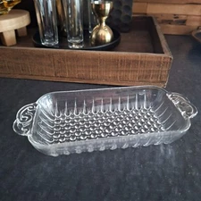 Vintage Clear Glass Butter Dish Handles Bubble Bottom