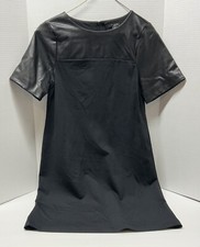 Ann Taylor Black Stretch Fabric and Faux Leather Short Sleeve Dress Sz 0P NWT