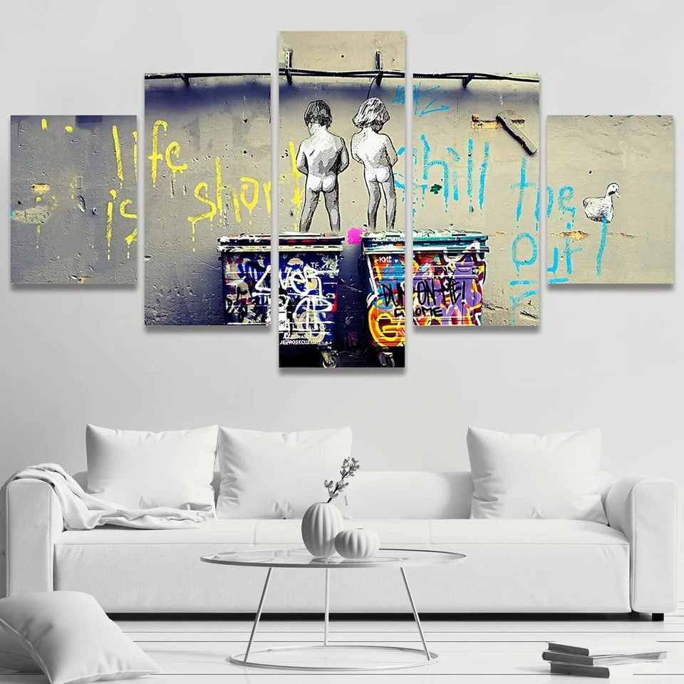 Wall26 - Banksy Life is Short Graffiti Art - Canvas Print Wall Art Set of 5 - Image 2 of 4