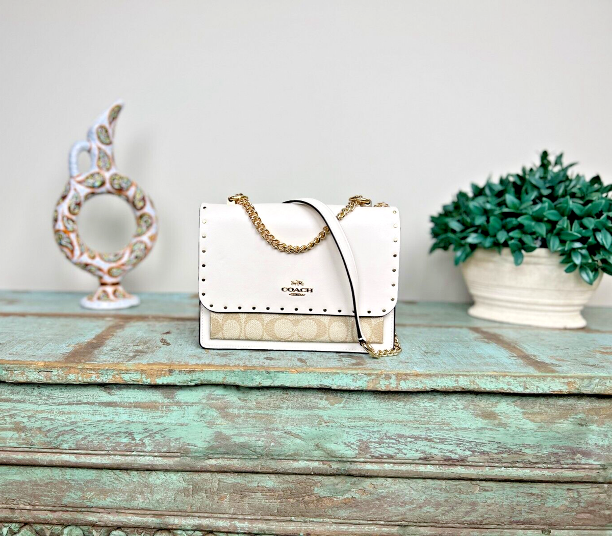 Coach 90400 Klare Signature Canvas Crossbody Rivets Gold/Light