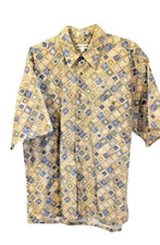 Pierre Cardin Men s Shirt Large Geometric Print Short Sleeve Button Front EUC
