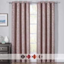 2PC Fannie Thermal Insulated Blackout Curtain Set Grommet Jacquard Floral Panels