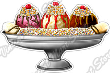 Bananas Split Ice Cream Dessert Food Car Bumper Vinyl Sticker Decal 5"X3.3"
