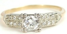 Art Deco White Rose Engagement 14K Yellow White Ring Size 8 UK-P1/2 Circa 1930's