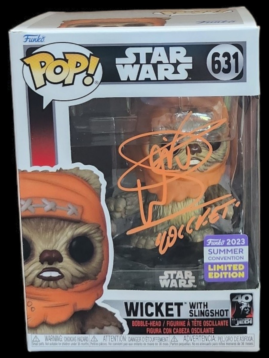Signed By Warwick Davis Funko Pop Star Wars Wicket with Signed By Warwick Davis Funko Pop Star Wars Wicket with