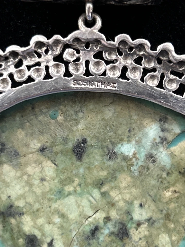 "Colgante Gaspeite 1-3/8"" Ancho Vintage Años 60 16"" Cuero Y Collar Esterlina C8" Foto 4 de 4