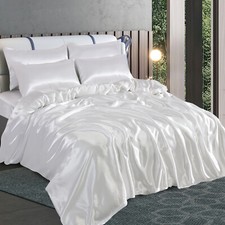 Luxury 6 PCS Satin Silk Bedding Set Fitted Sheet Duvet Cover & Pillowcases