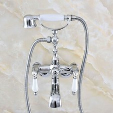 Chrome Clawfoot Bath Tub Faucet Shower Mixer Tap Set Adjusts From 3-3/8" sqg419
