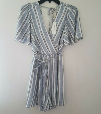 Francesca's Romper Harper Heritage Sz Medium Lined Blue Black White Stripes NWT