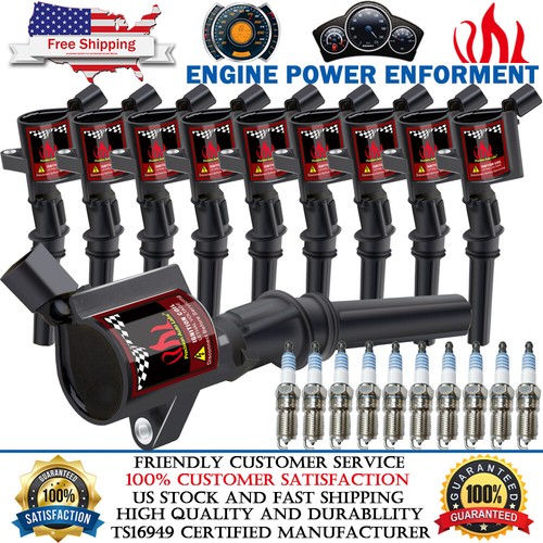 10 Pack DG508 Ignition Coils & SP479 Spark Plugs For Ford 4.6L 5.4L 6