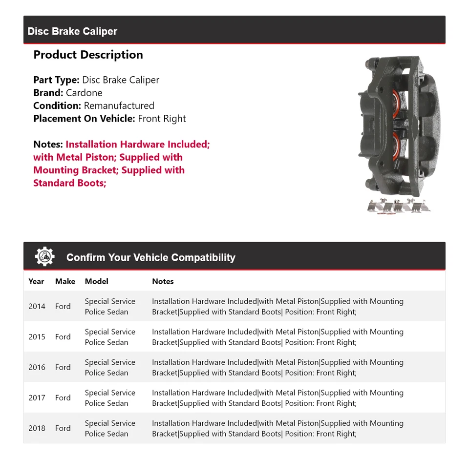 Pinza de freno para Ford Special Service Police 2014-2018 sedán fr cardone derecho Foto 2 de 4
