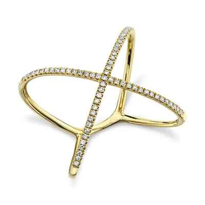 Diamantring X 14K Gelbgold Crossover Crisscross Größe 7 Natürlicher 0,18 CT - Bild 1 von 4