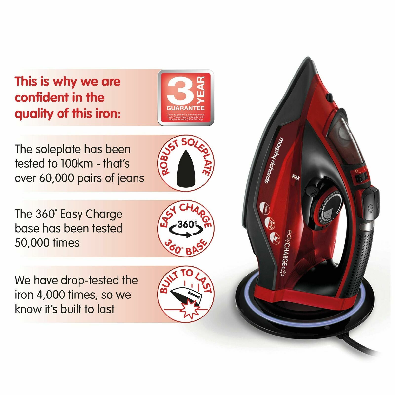 Morphy Richards 2400W Easy Charge Cordless Steam Iron 303250 Red/Black A1 753575479343 eBay