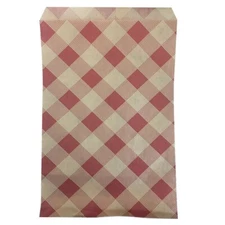 Red and Kraft Checkered pattern Gift Shopping Bags, 100 Per Pack, 6" x 9"