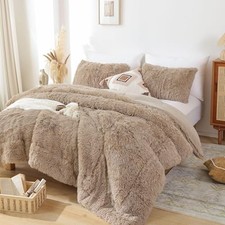 Fluffy Comforter Set, Faux Fur Comforter Set, Luxury Fuzzy Bedding Twin Khaki