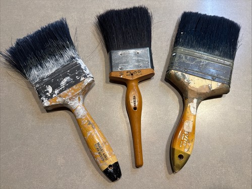 3 Large Primitive Paint Brushes Vulcanized In Rubber Nylon Horsehair For Display