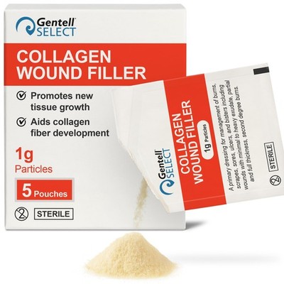 Collagen Wound Dressing Particles, 1 Gram  5 Pouches of Collagen Powder for W...