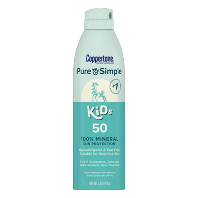 Pure and Simple Kids Sunscreen Spray SPF 50, Zinc Oxide Mineral Sunscreen for Se
