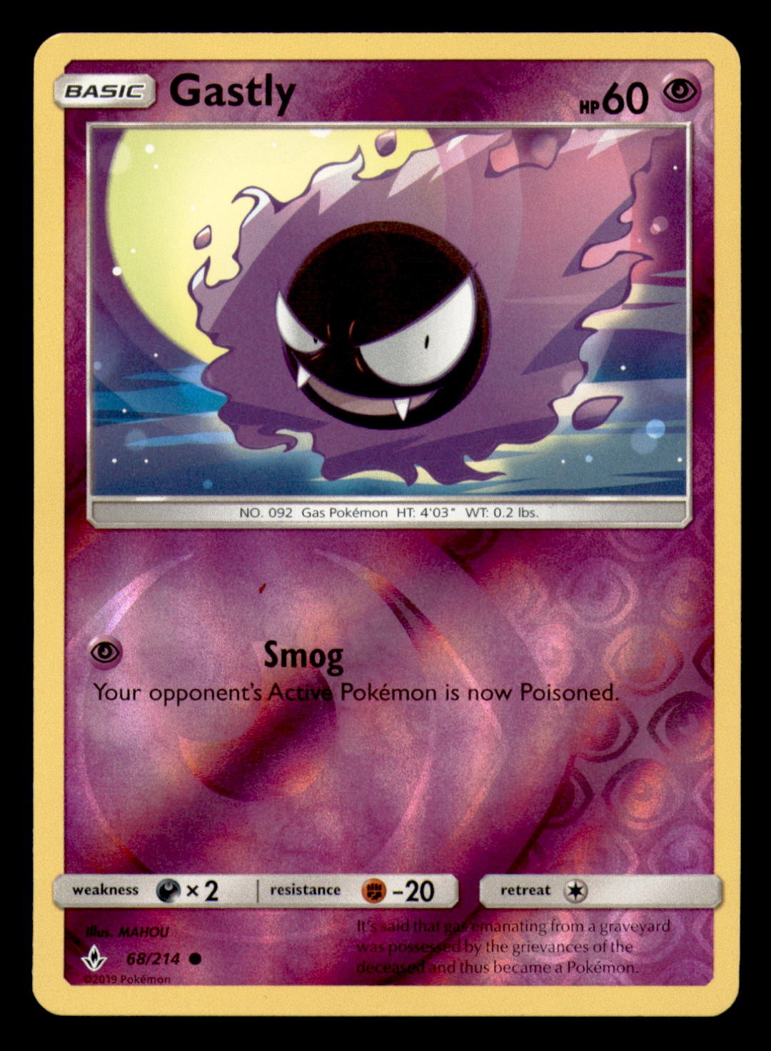 Gastly 68/214 Common Unbroken Bonds Pokemon Reverse Holo Lightly Played