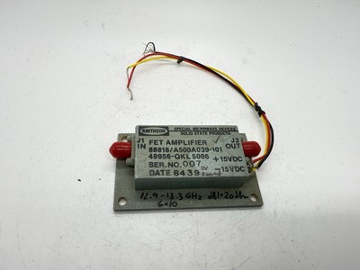 Raytheon FET Microwave Amplifier 12.9 13.3GHz 20dB Gain +15V SMA