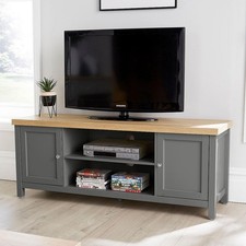 TV Stand 2 Door Cabinet Television Unit Dark Grey Oak Shelf Cable Tidy B-Seconds