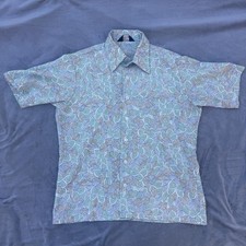 Vintage 70s JC Penney Green Floral Print Short Sleeve Button Up Shirt Large