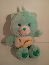 2002 12" Wish Bear Care Bear plush teal mint green fur Shooting Star Belly Badge