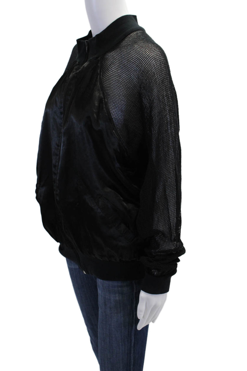 Furst of a Kind Womens Full Zipper Net Sleeves Bomber Jacket Black Size Small View 2