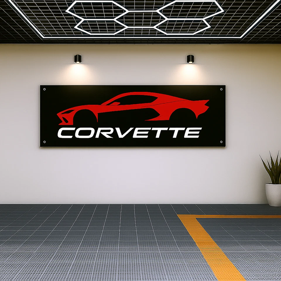 Corvette Flag Banner 71x24" – Garage or Man Cave Wall Decor for Car Enthusiasts - Image 2 of 4