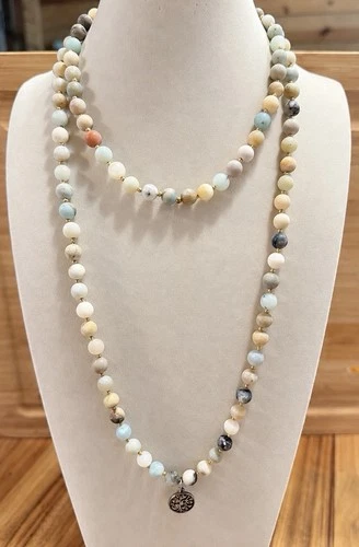 Boho Hand-Knotted Amazonite 108 Bead Meditation Mala Necklace - product listing photo