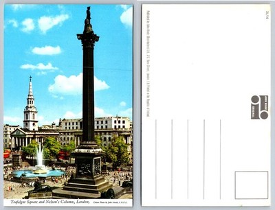 Vintage John Hinde Postcard Trafalgar Square Nelson's Column London UK