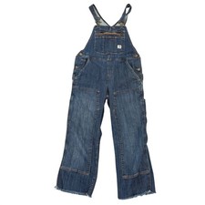Carhartt Overalls Cropped Double Front Bib Dark Wash Denim Blue Women Sz S 4/6