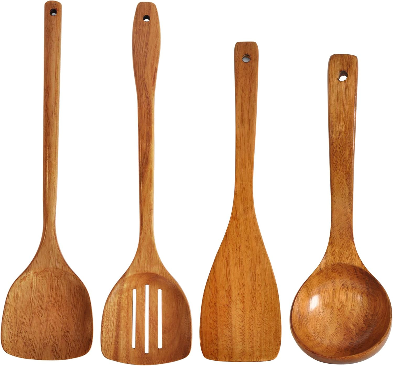 Set Utensili Cucina in Legno Naturale: Spatola e Mestolo per Antiaderenti