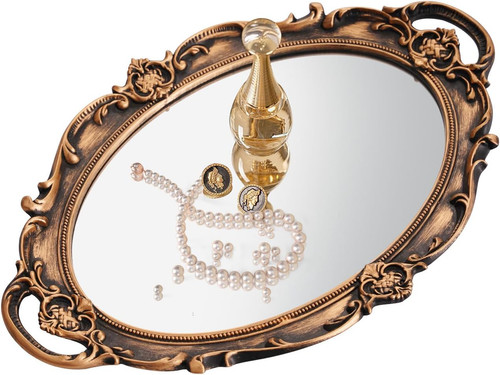 Vintage Gold Mirror Tray Vanity Tray for Dresser Perfume Storage Decorative Mirr