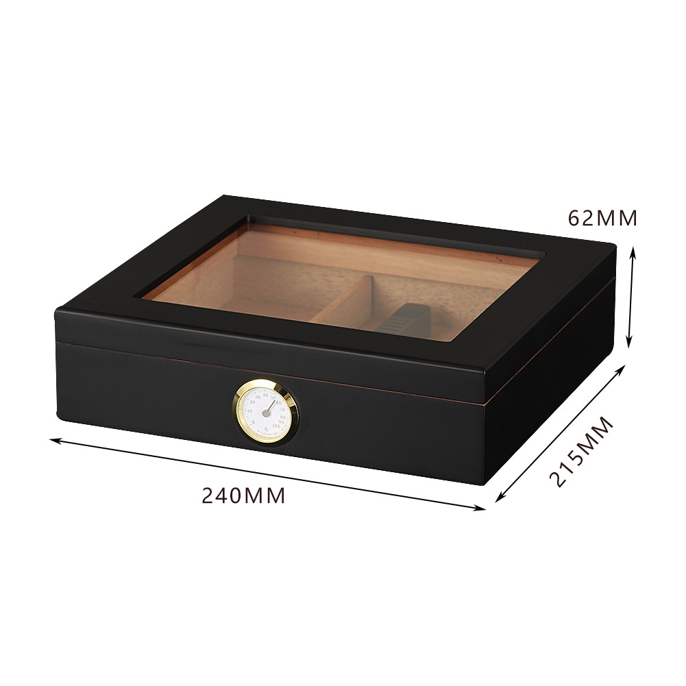 20 Cigars Humidor Storage Box Desktop Glasstop Humidifier Hygrometer Wood Box