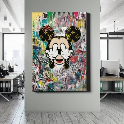 ✅WANDBILD LEINWAND,  ACRYLGLAS LUXUS POP ART MICKEY MOUSE LOVE HATE BILD PREMIUM - Bild 1 von 4