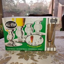 4 Libbey CLUBHOUSE COLLECTION PILSNER GLASSES: Football Basketball Baseball Golf